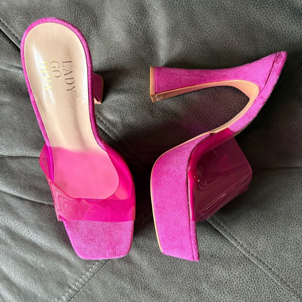 Lady Godiva Fuchsia High Heel Chunky Platform Sandals Goth Pinup Rockabilly Y2K